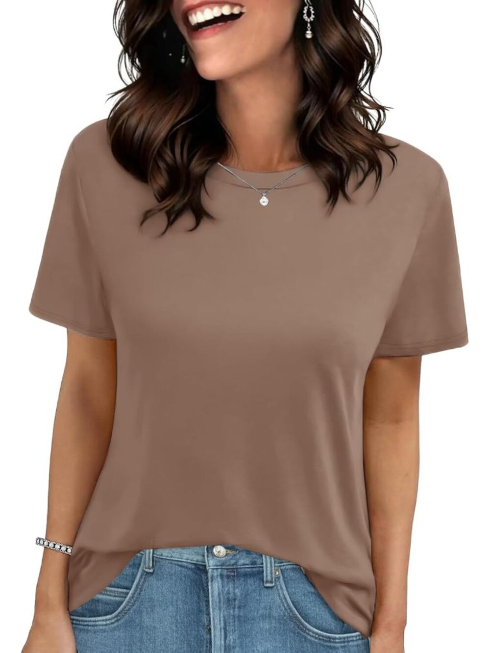 Women's Brown Short Sleeve Basic Tees Beach Imported Clothes Tops T Shirts